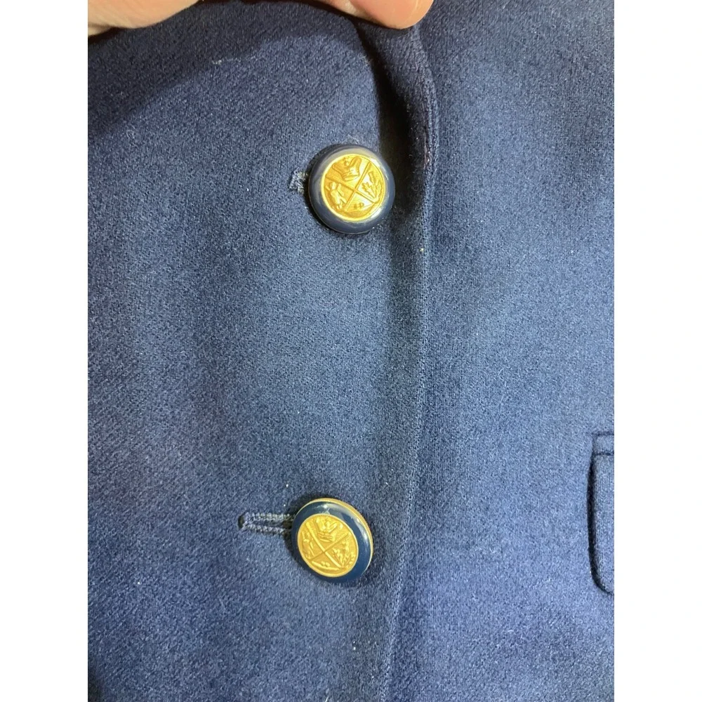 Vintage Pendleton Petite Navy‎ Blue Wool Skirt Suit Set Blazer Size 12 Made USA